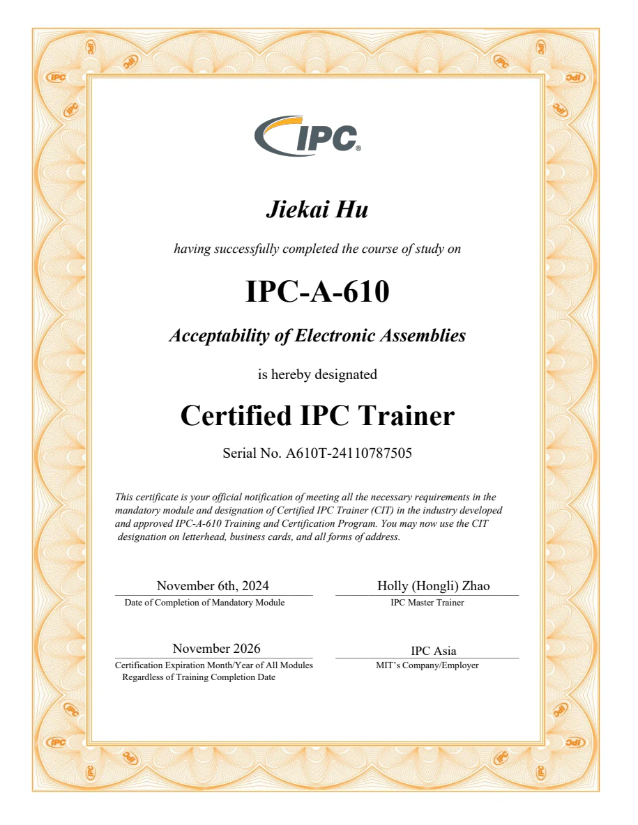 IPC-A-610 CIT certificate