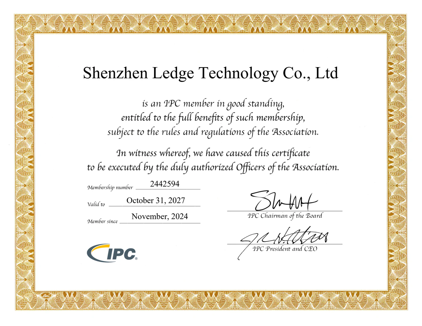 IPC Member certificate